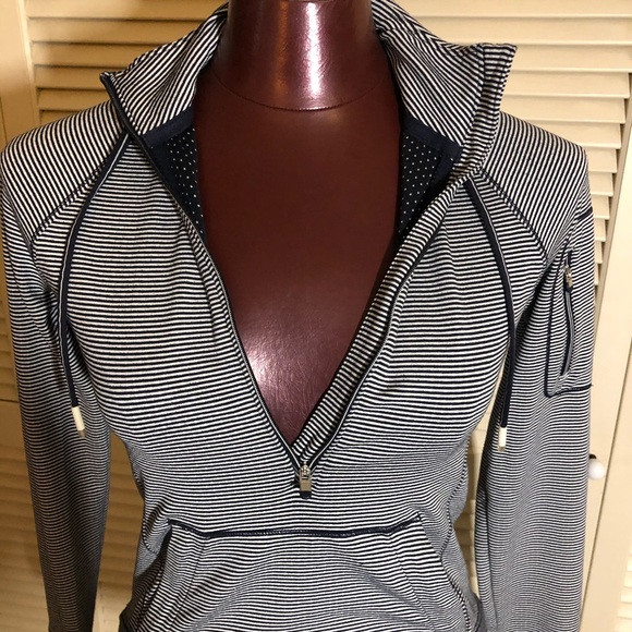 ATHLETA Blue Striped Long Sleeve Workout HoodieTop - Picture 5 of 6